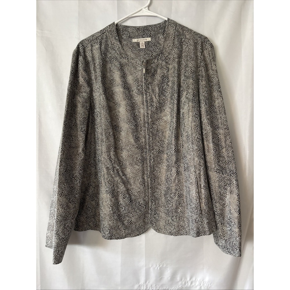 JM Collection Women Full Zip JACKET Black & Gray Animal Print W/pockets Sz 18